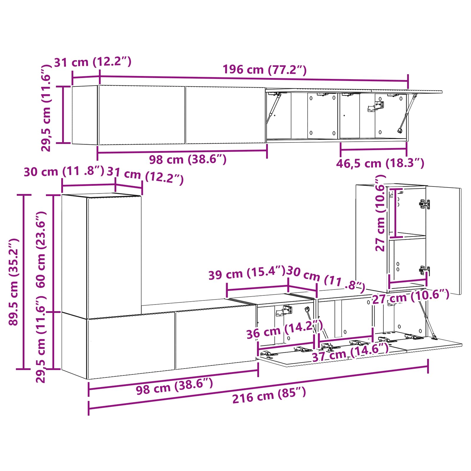 Conjunto de mueble de TV 5 pcs brillante Madera de ingeniería