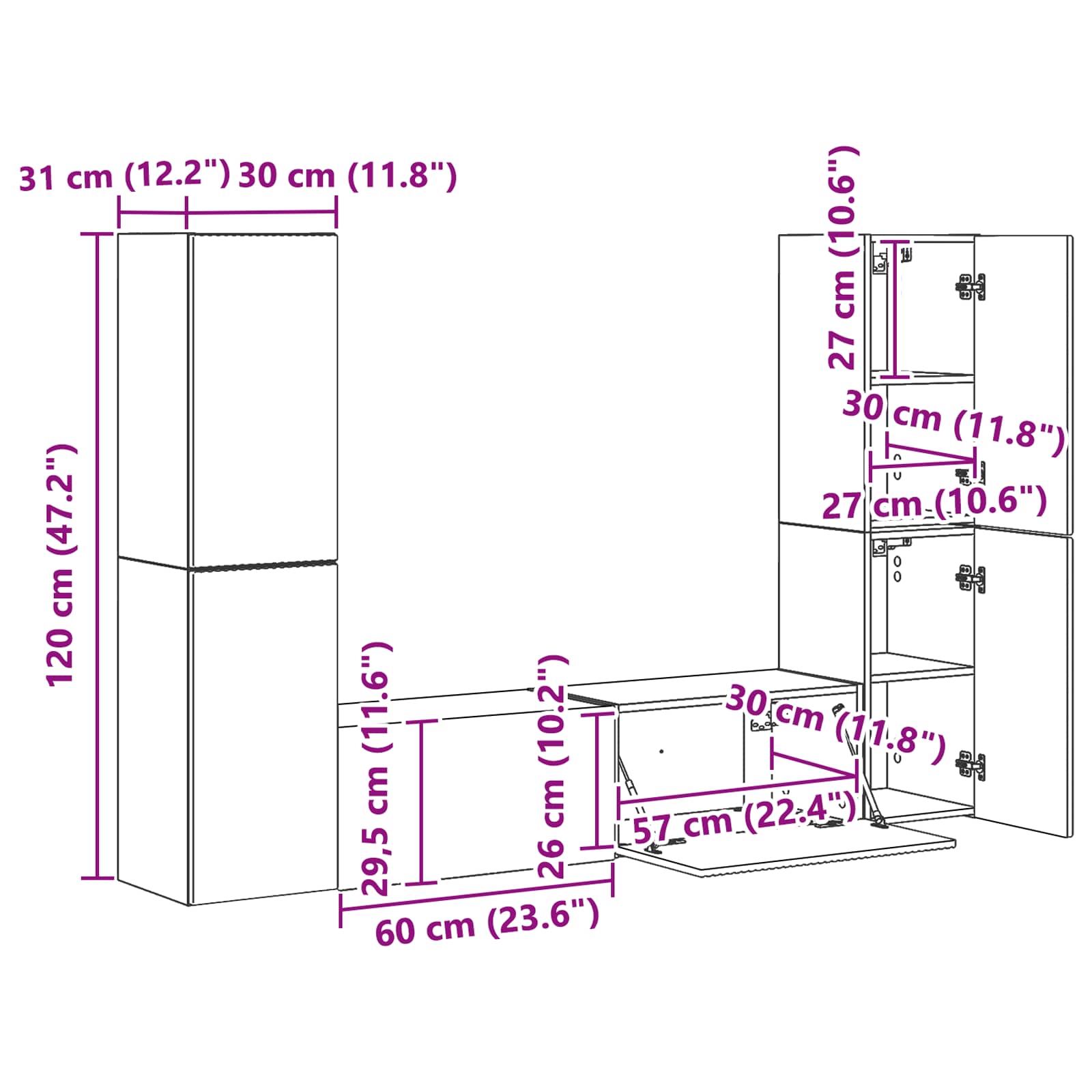 Conjunto de mueble de TV 6 pcs brillante Madera de ingeniería