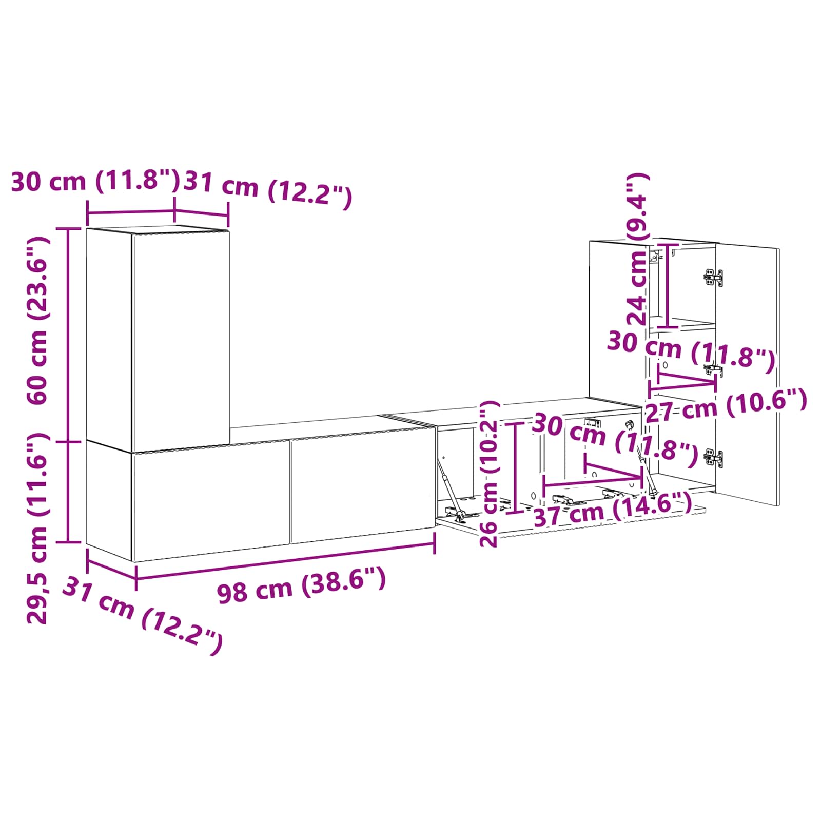 Conjunto de mueble de TV 4 pcs brillante Madera de ingeniería