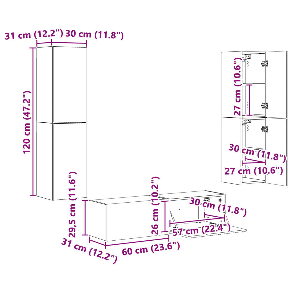 Conjunto de mueble de TV 6 pcs brillante Madera de ingeniería