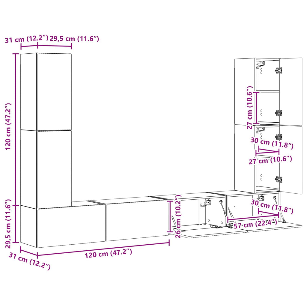 Conjunto de mueble de TV 8 pcs brillante Madera de ingeniería