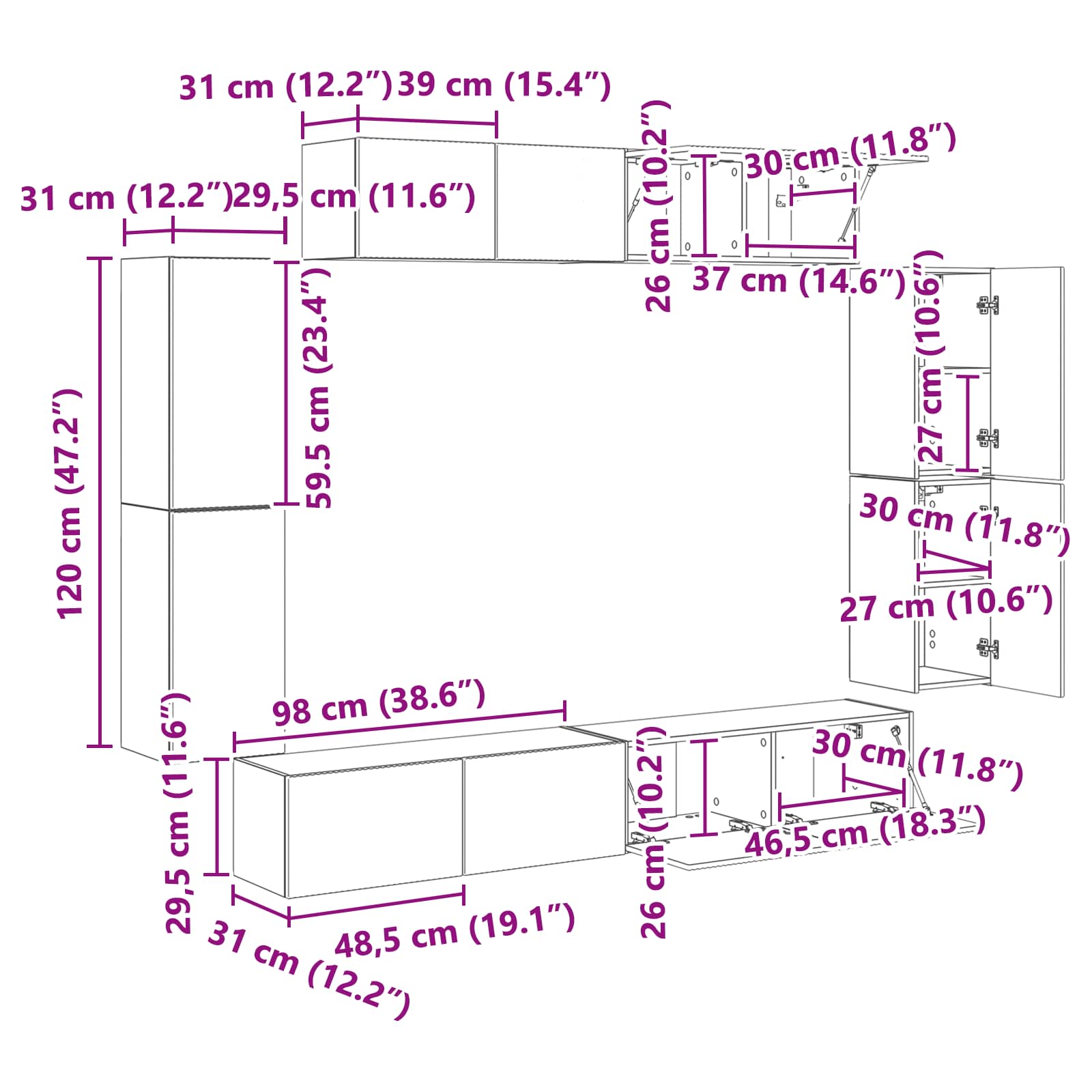 Mueble de TV 8 pcs
