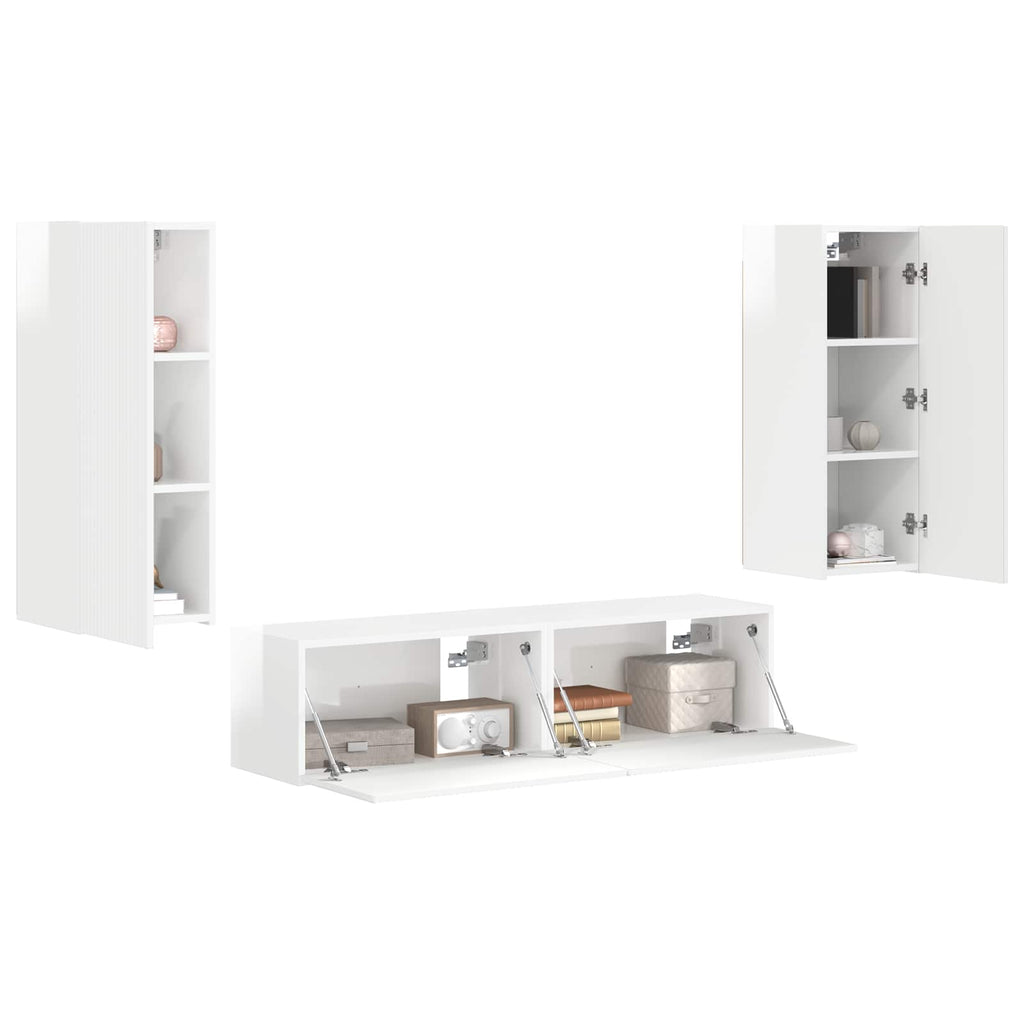 Conjunto de mueble de TV 4 pcs brillante Madera de ingeniería