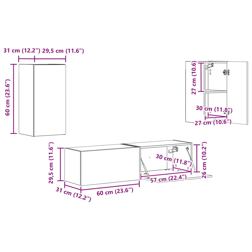 Conjunto de mueble de TV 4 pcs brillante Madera de ingeniería