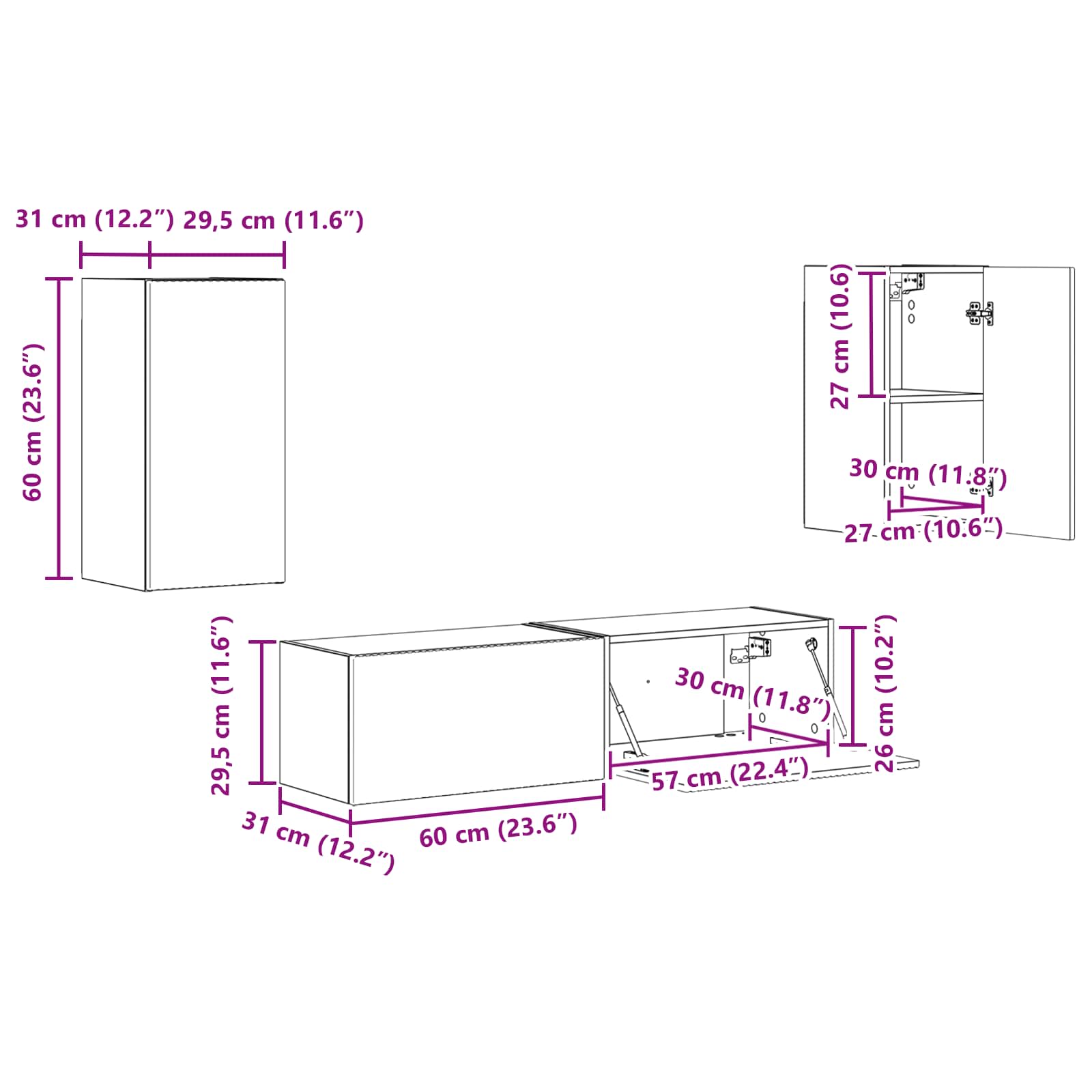 Conjunto de mueble de TV 4 pcs brillante Madera de ingeniería