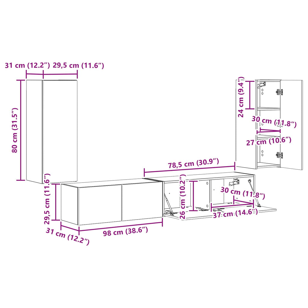 Conjunto de mueble de TV 4 pcs brillante Madera de ingeniería