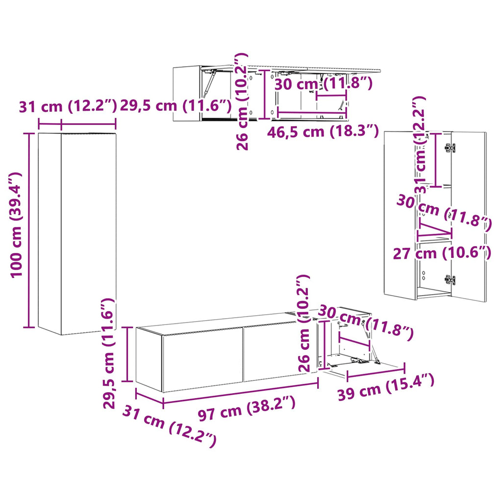 Mueble de TV 5 pcs