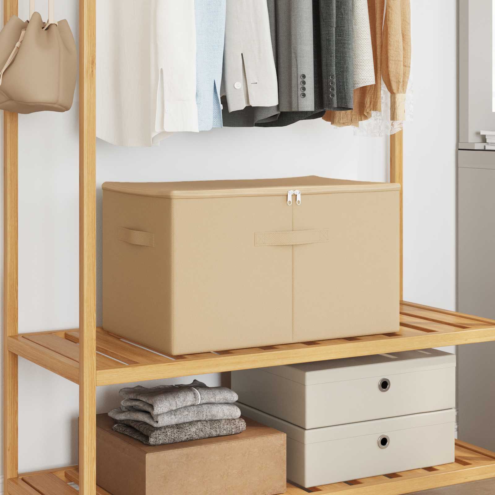 Storage Box 2 pcs Cream 100 x 50 x 18 cm