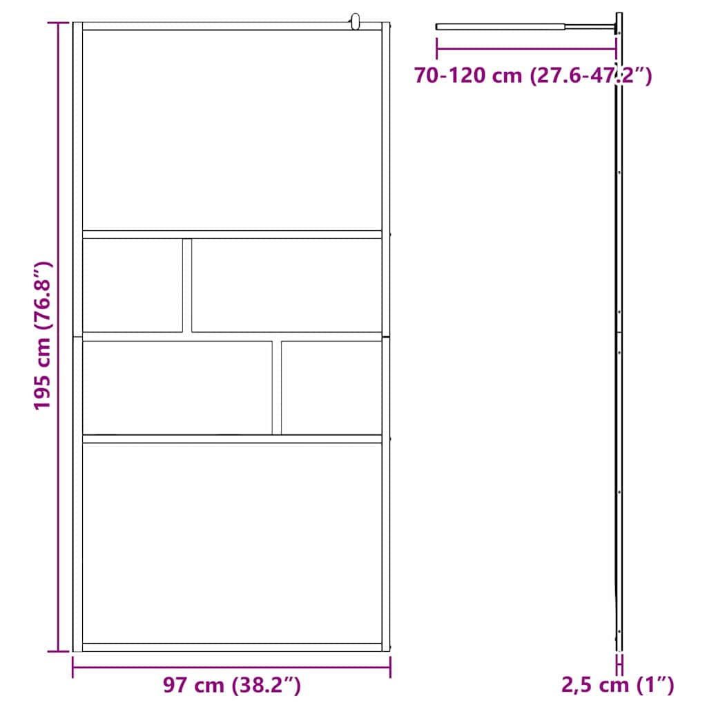 Pared de Ducha Walk-in Negro 100 x 195 x 0,5 cm