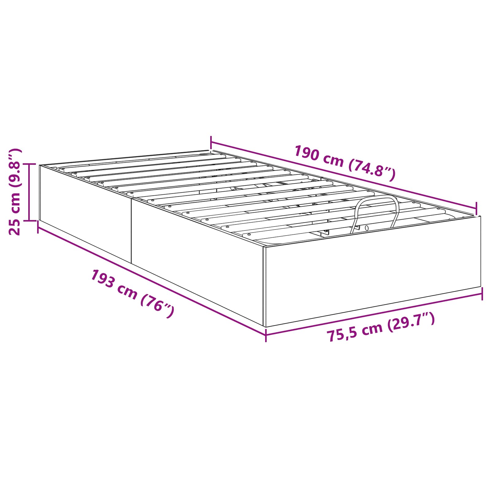 Estructura de Cama Ottoman 75,5 x 190 cm Madera de ingeniería