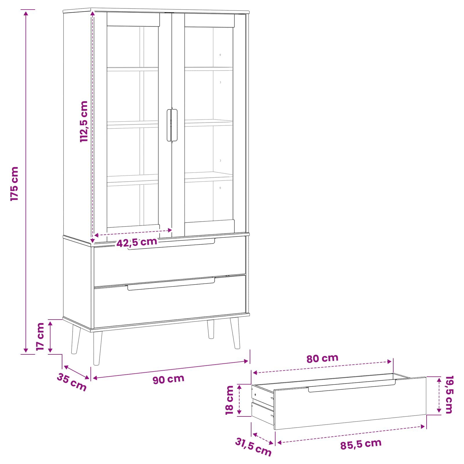 Gabinete de Exhibición de Vidrio Negro 90 x 35 x 175 cm