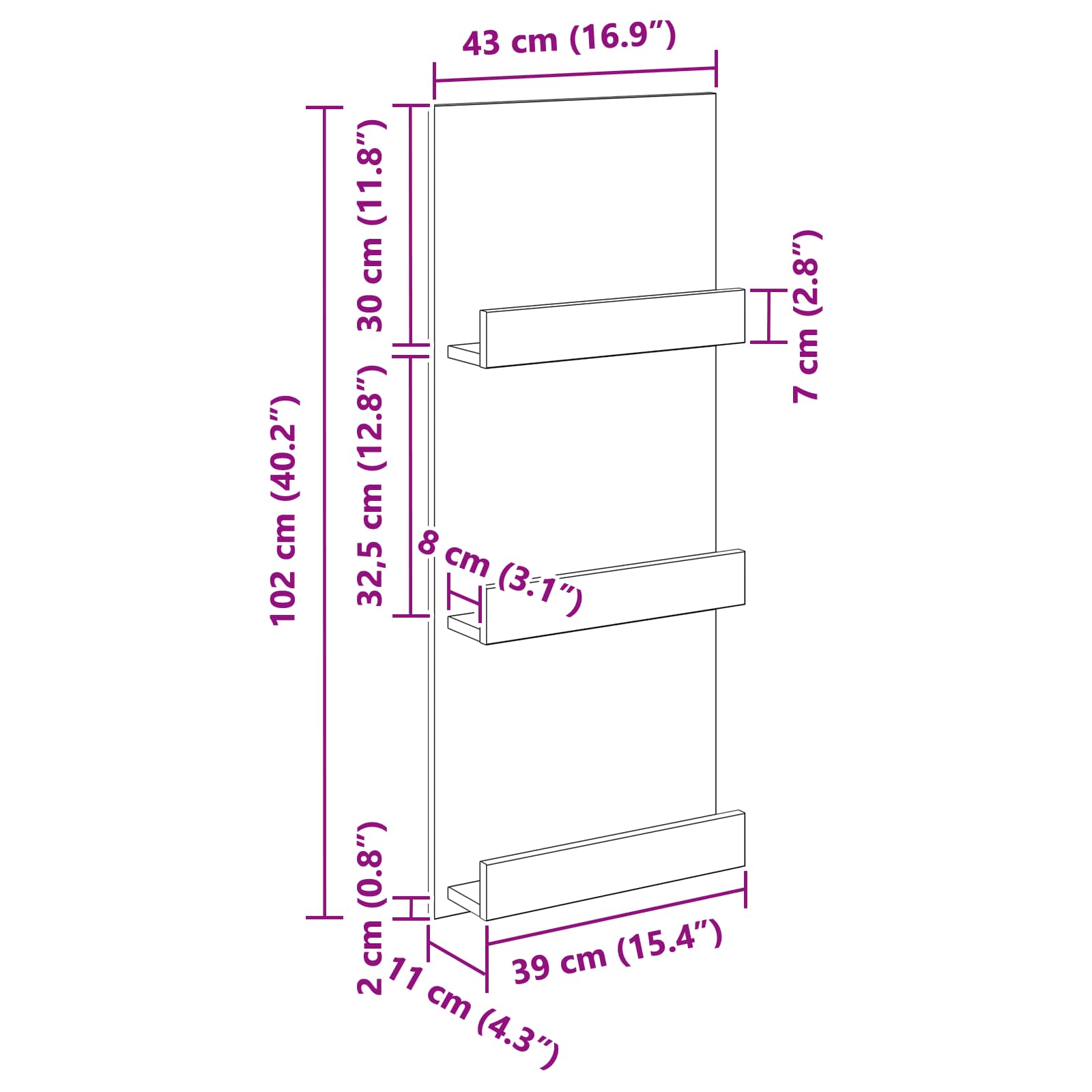 Estante de revistas 43 x 11 x 102 cm Madera de ingeniería