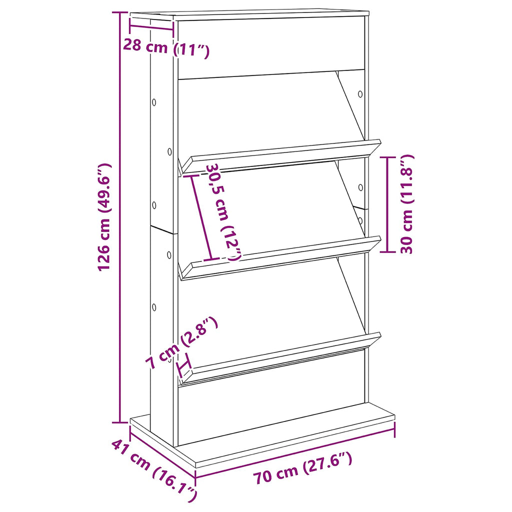 Estante de revistas 70 x 41 x 126 cm Madera de ingeniería