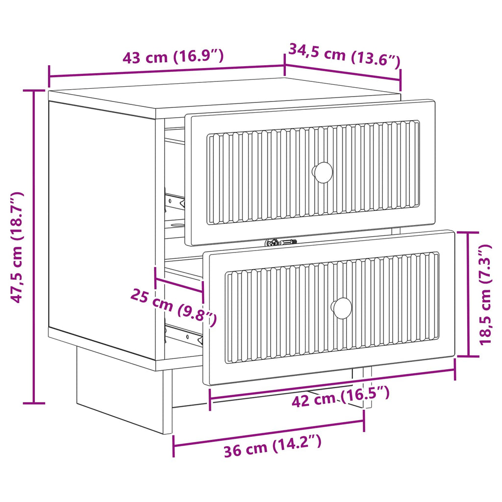 Armario de Noche 2 pcs 43 x 34,5 x 47,5 cm Madera de Ingeniería