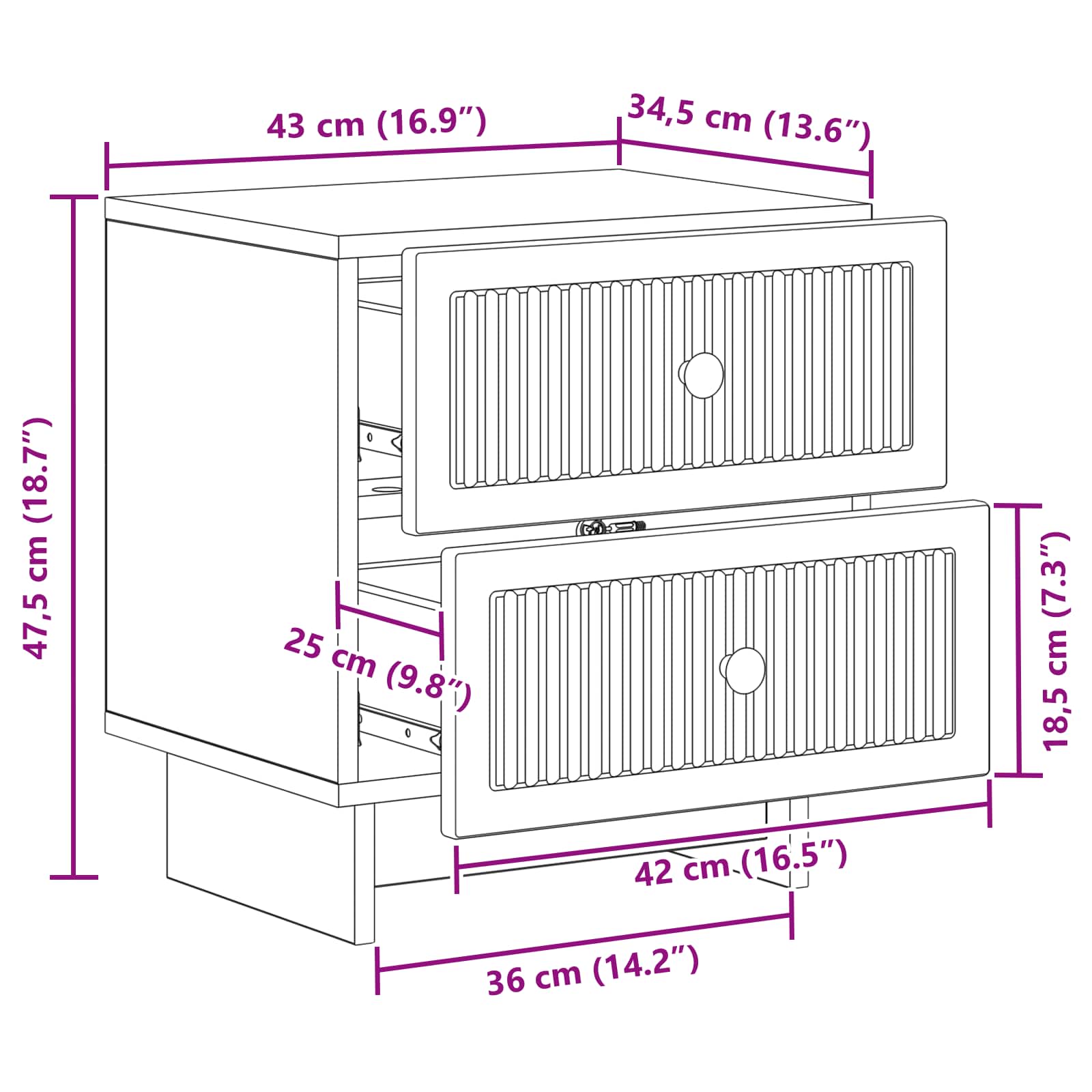 Armario de Noche 2 pcs 43 x 34,5 x 47,5 cm Madera de Ingeniería