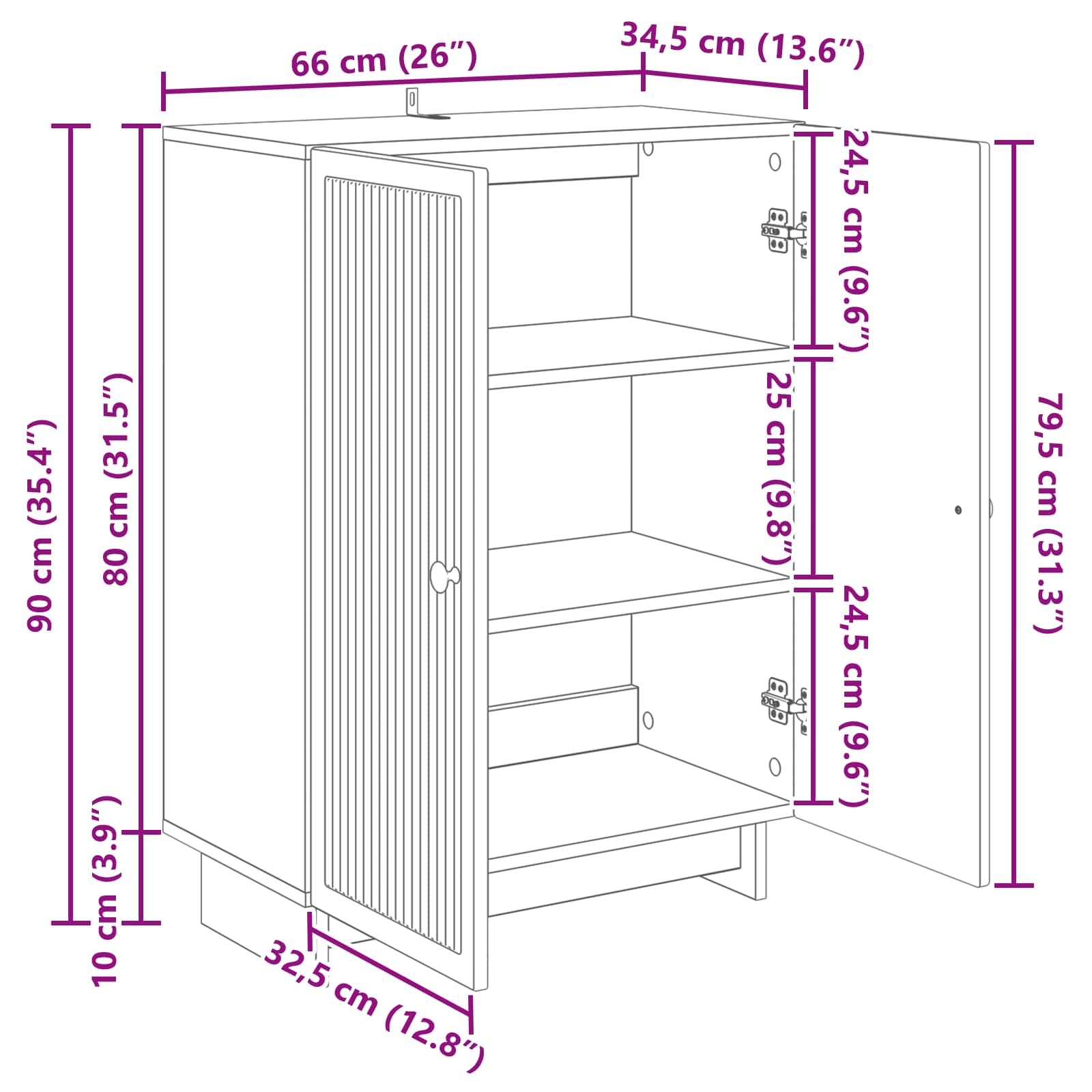 Aparador Brillante 66 x 34,5 x 90 cm Madera de Ingeniería