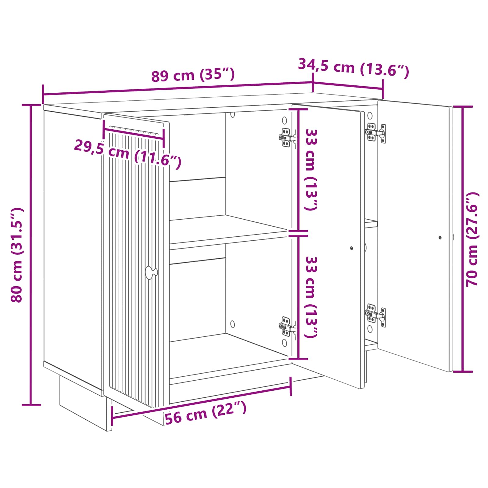 Aparador Brillante 89 x 34,5 x 80 cm Madera de Ingeniería