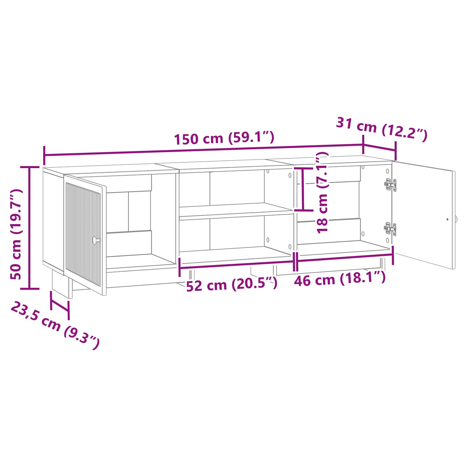 Mueble de TV Alto Brillo 150 x 31 x 50 cm Madera de ingeniería