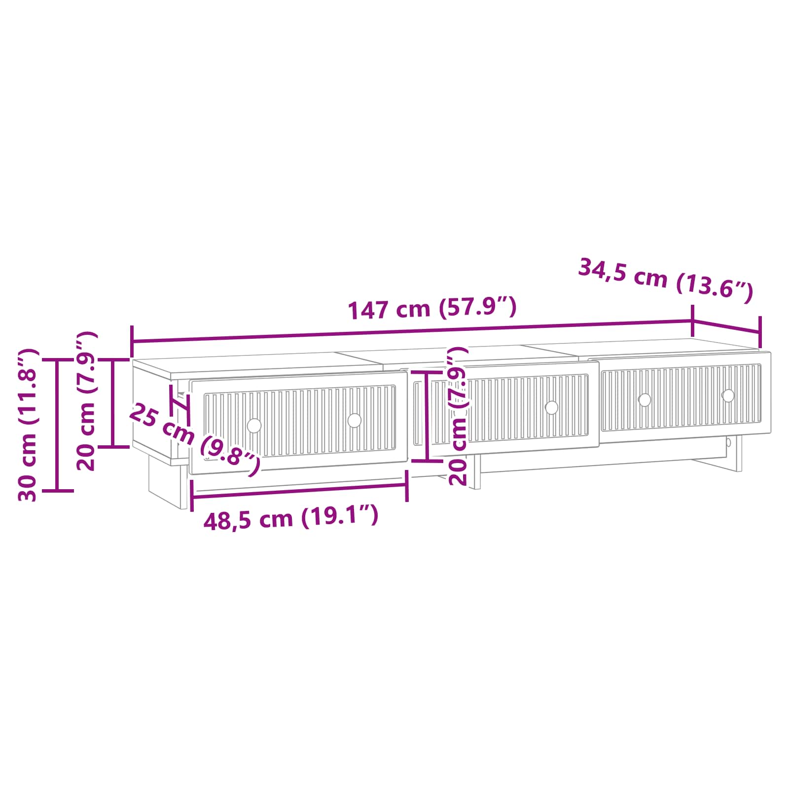 Mueble de TV Brillante 147 x 34,5 x 30 cm Madera de Ingeniería