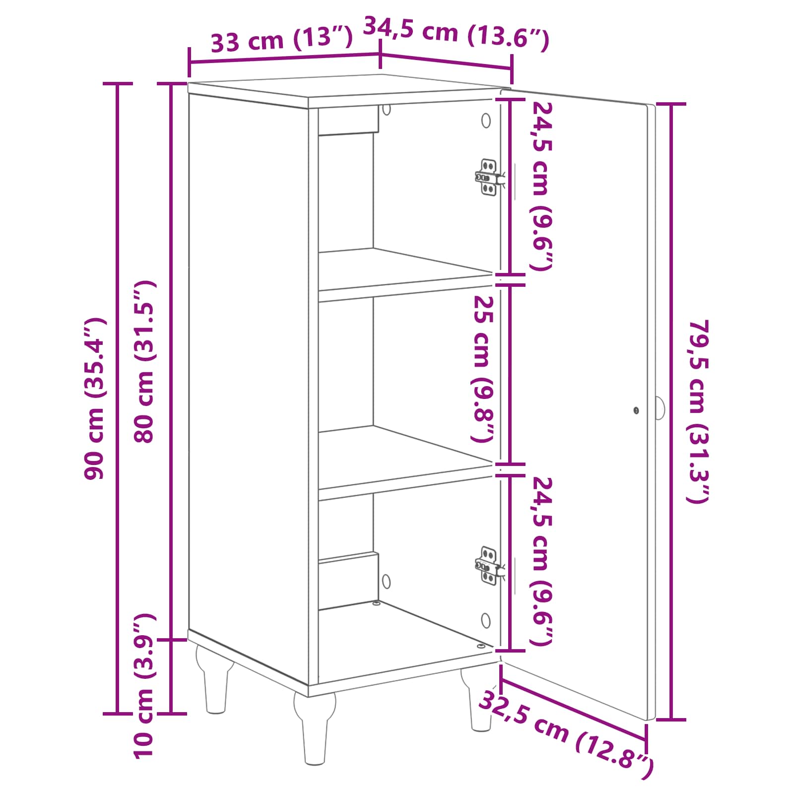 Aparador Brillante 33 x 34,5 x 90 cm Madera de Ingeniería