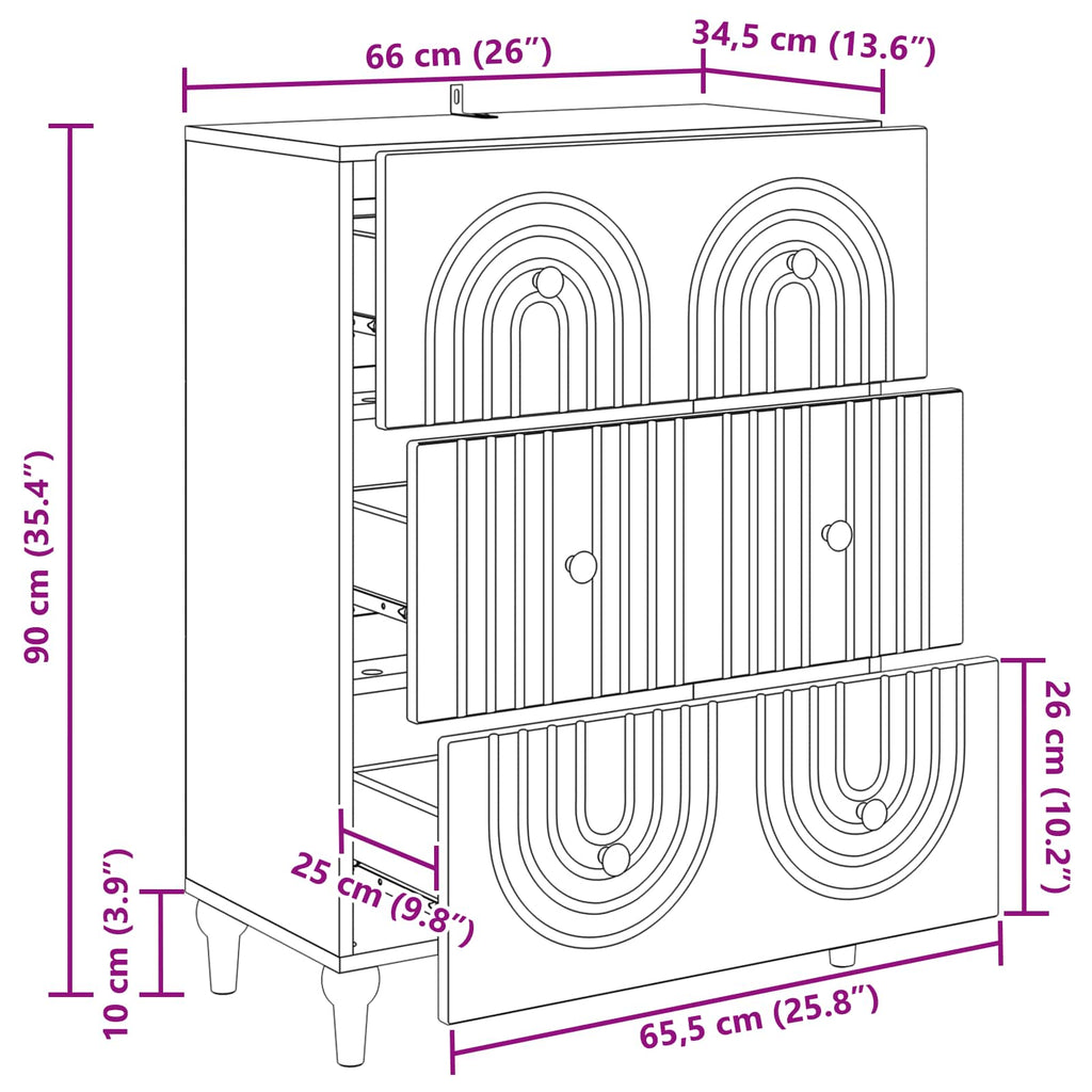 Cajonera Brillante 66 x 34,5 x 90 cm Madera de Ingeniería