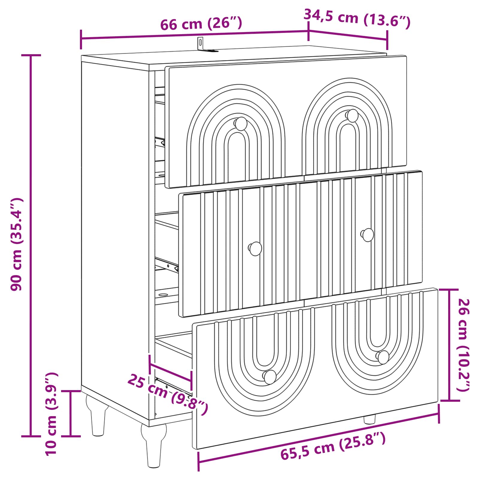 Cajonera Brillante 66 x 34,5 x 90 cm Madera de Ingeniería