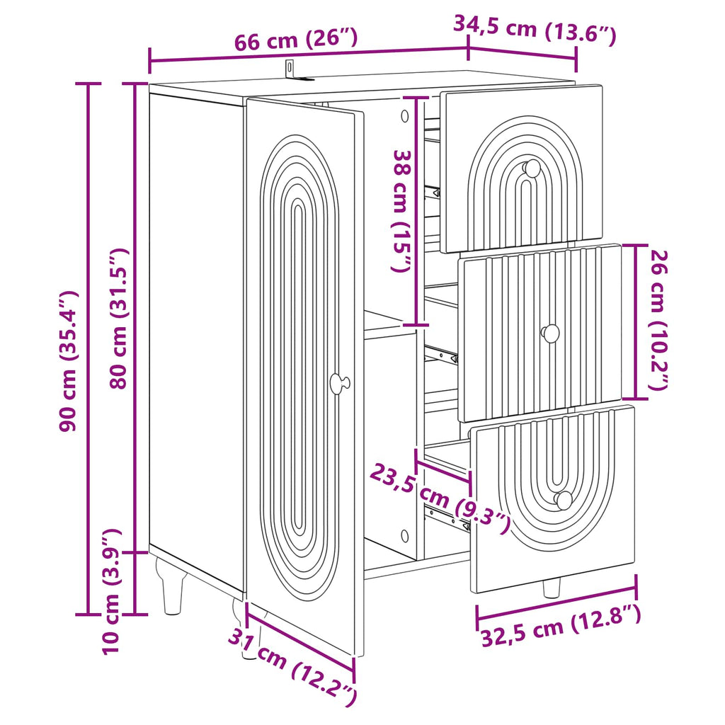 Aparador Brillante 66 x 34,5 x 90 cm Madera de Ingeniería