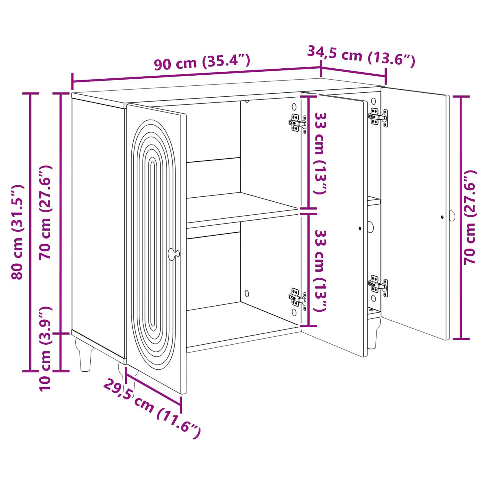 Aparador Brillante 89 x 34,5 x 80 cm Madera de Ingeniería