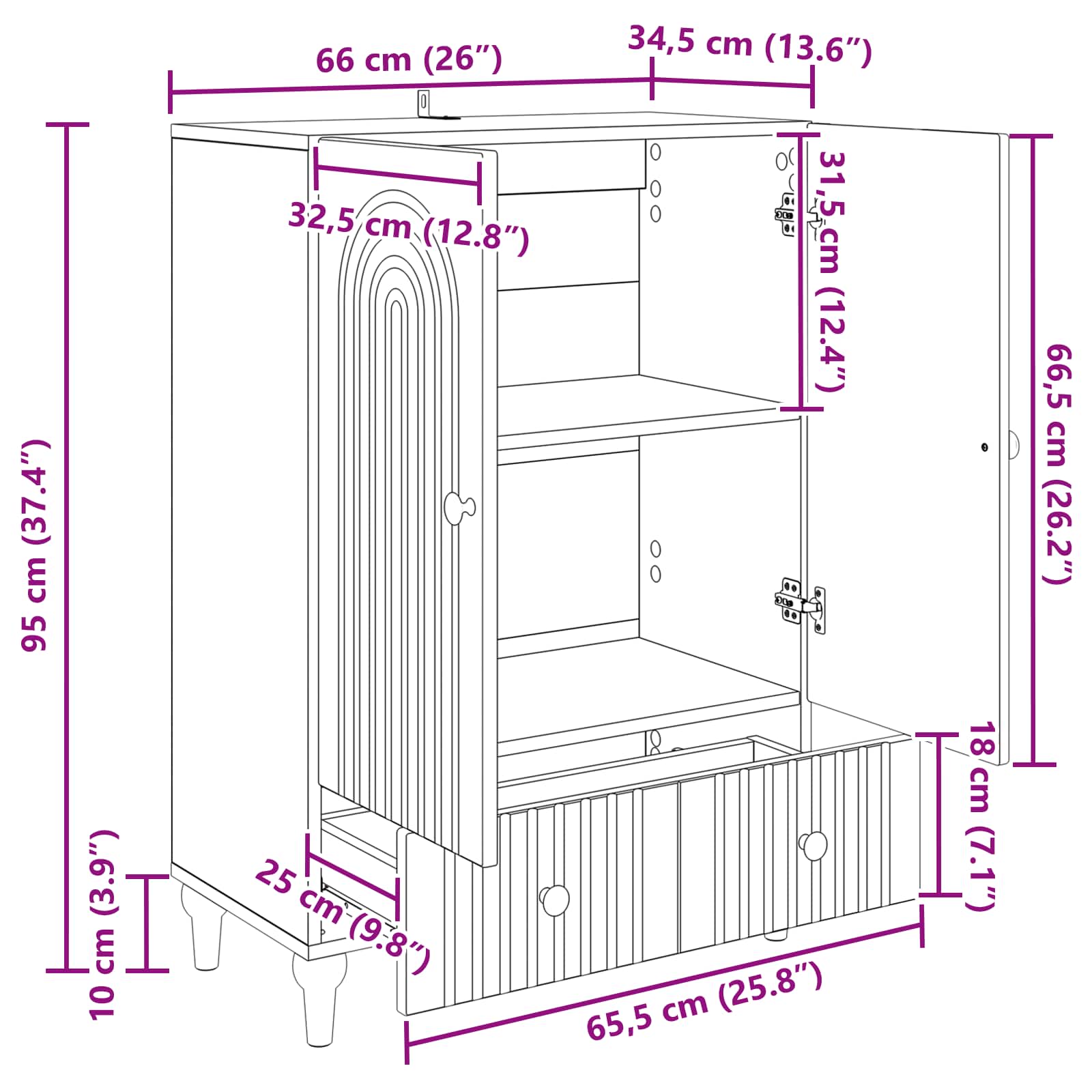 Aparador Brillante 66 x 34,5 x 95 cm Madera de Ingeniería