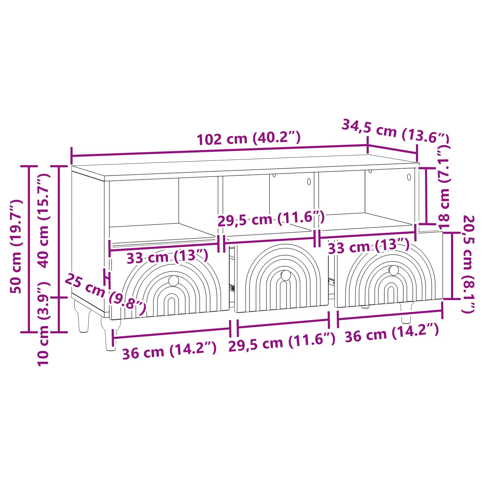 Mueble de TV Alto Brillo 102 x 34,5 x 50 cm