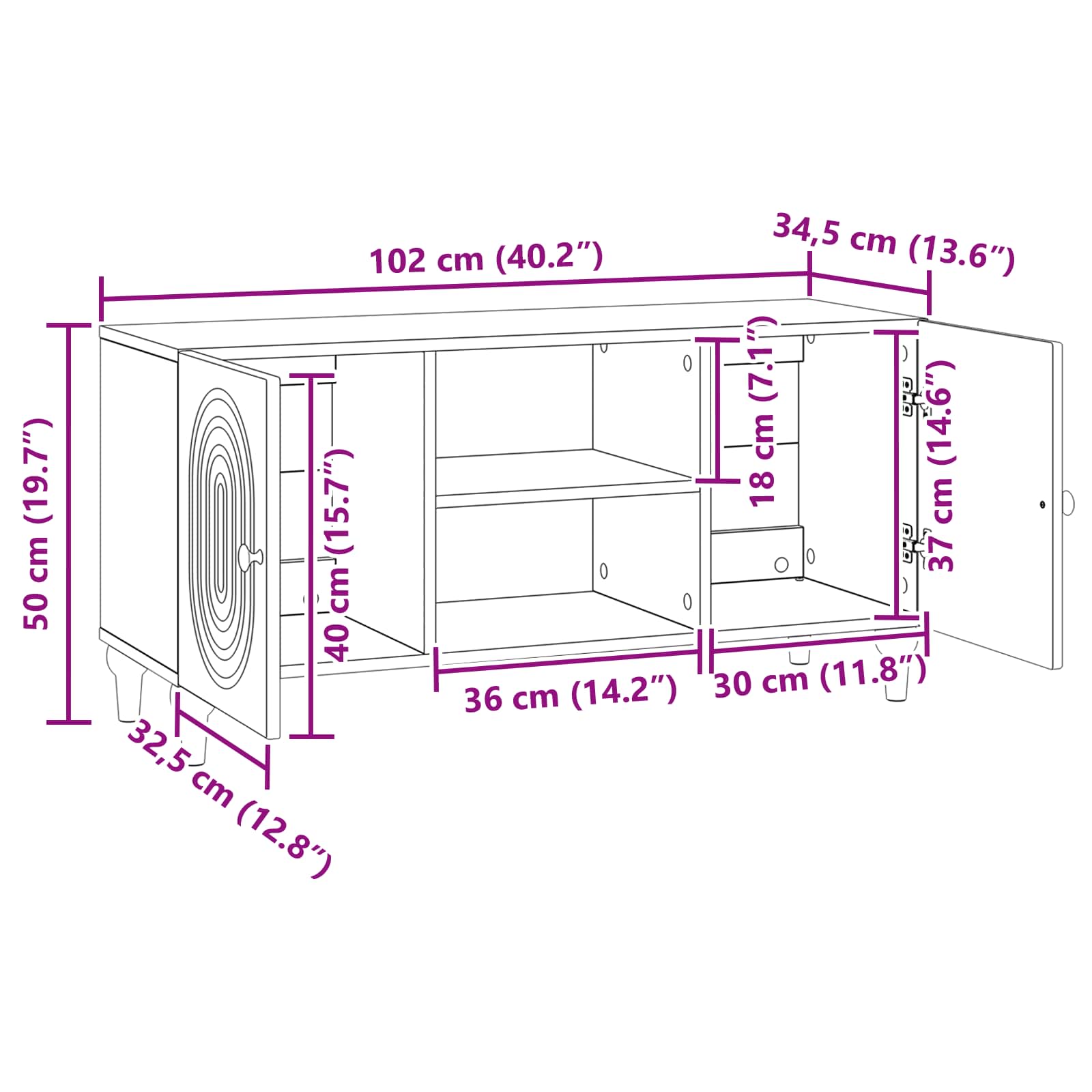 Mueble de TV Brillante 102 x 34,5 x 50 cm Madera de Ingeniería