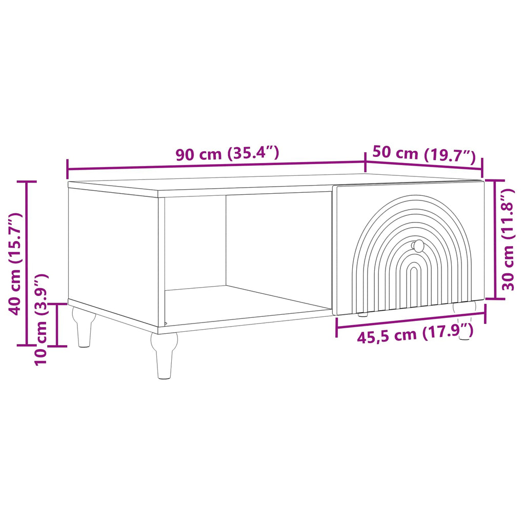 Mesa de Café Brillante 90 x 50 x 40 cm Madera de Ingeniería