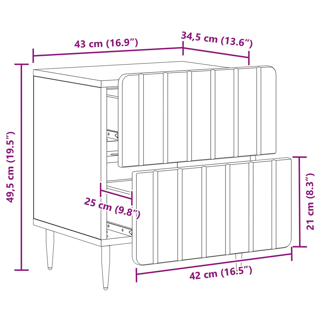 Armario de Noche 2 pcs 43 x 34,5 x 49,5 cm Madera de Ingeniería