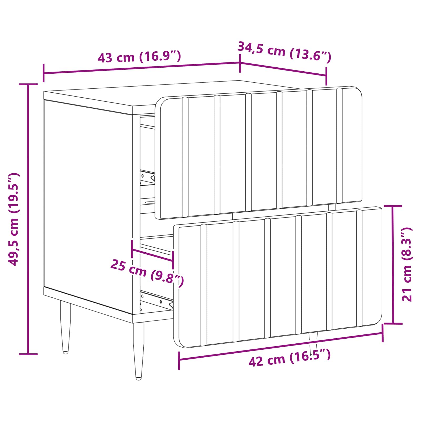 Armario de Noche 2 pcs 43 x 34,5 x 49,5 cm Madera de Ingeniería