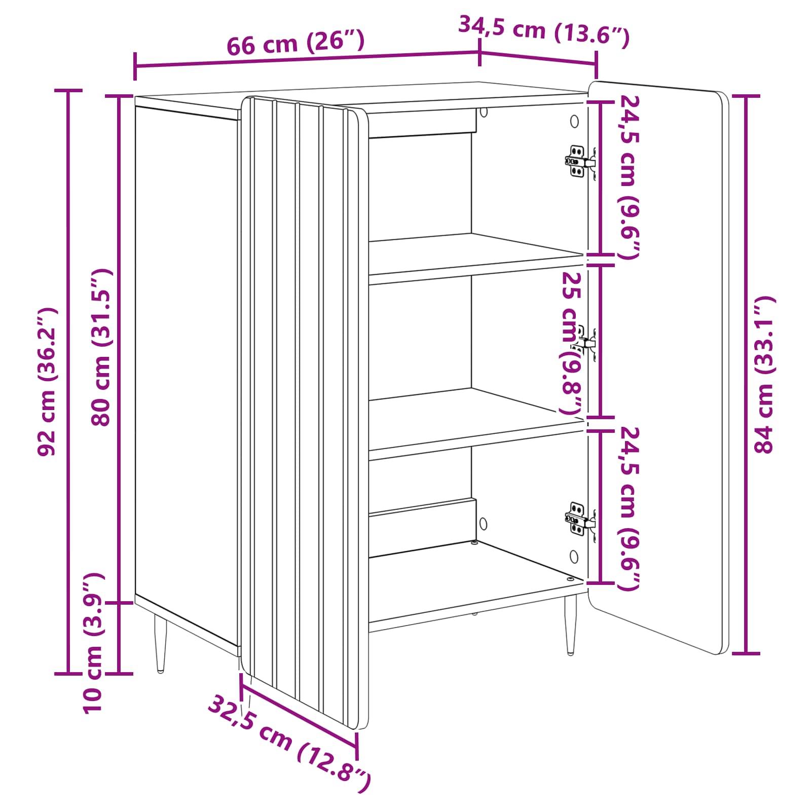 Aparador Brillante 66 x 34,5 x 92 cm Madera de Ingeniería