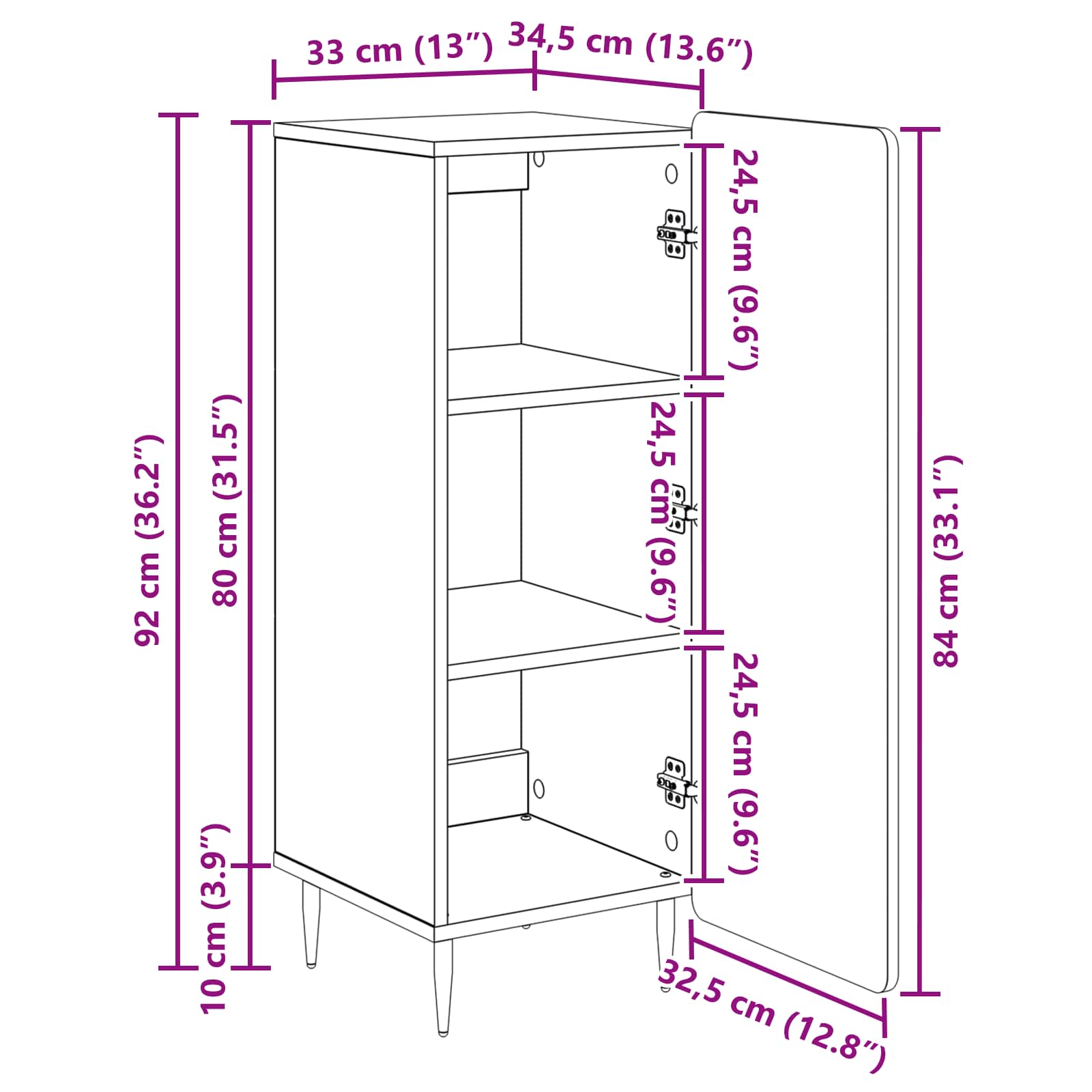 Aparador Brillante 34,5 x 33 x 92 cm Madera de Ingeniería