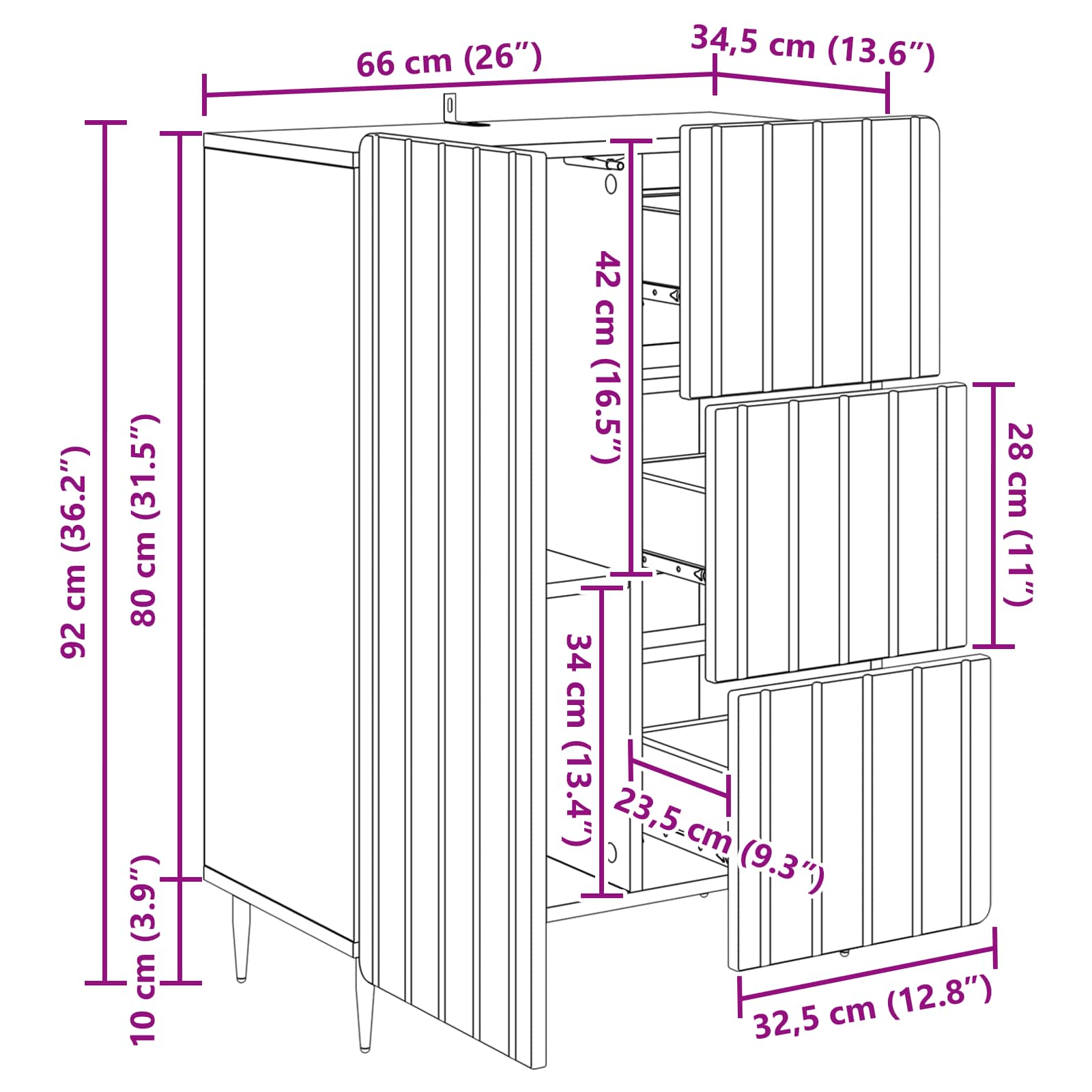 Aparador Brillante 66 x 34,5 x 91,5 cm Madera de Ingeniería