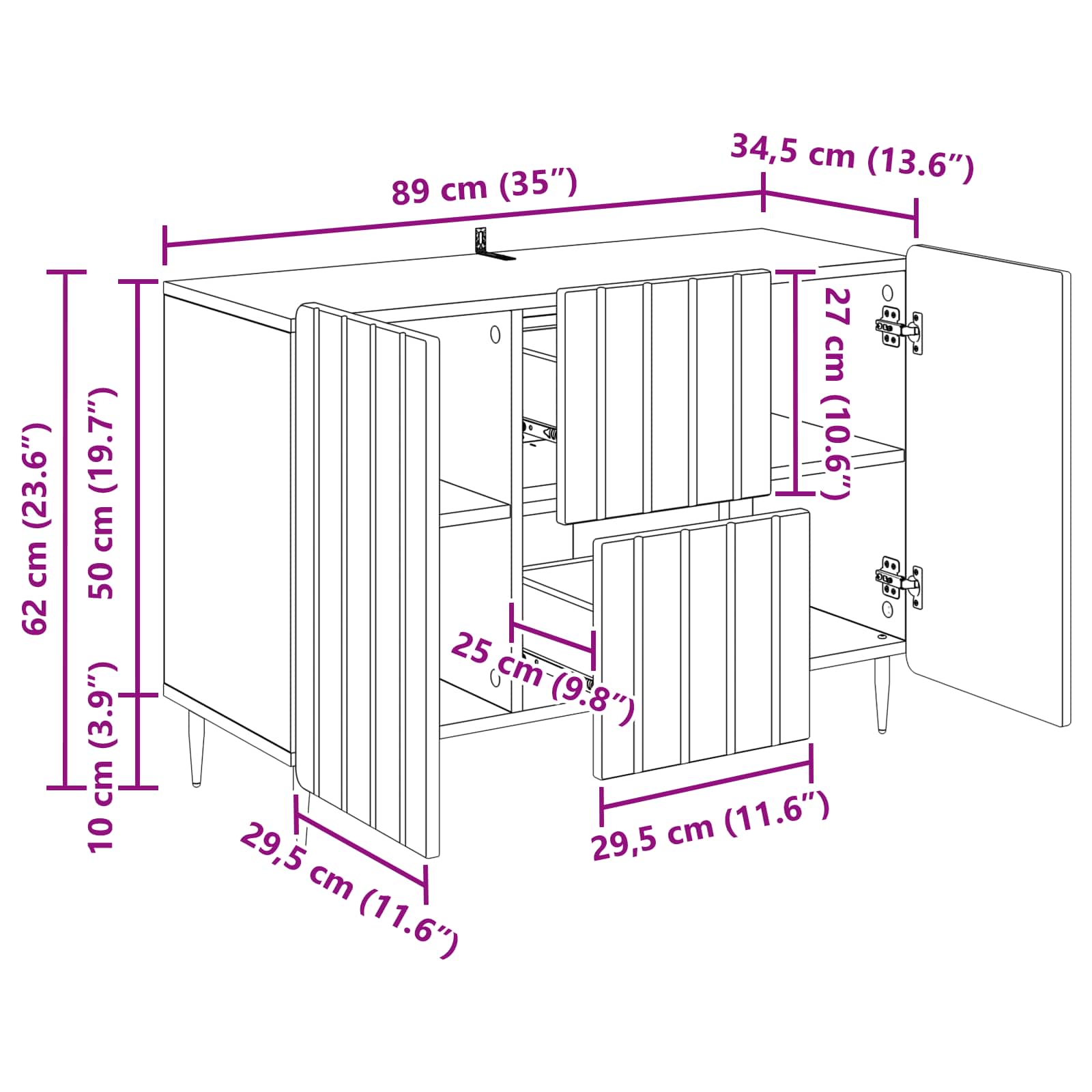 Aparador Brillante 89 x 34,5 x 62 cm Madera de Ingeniería