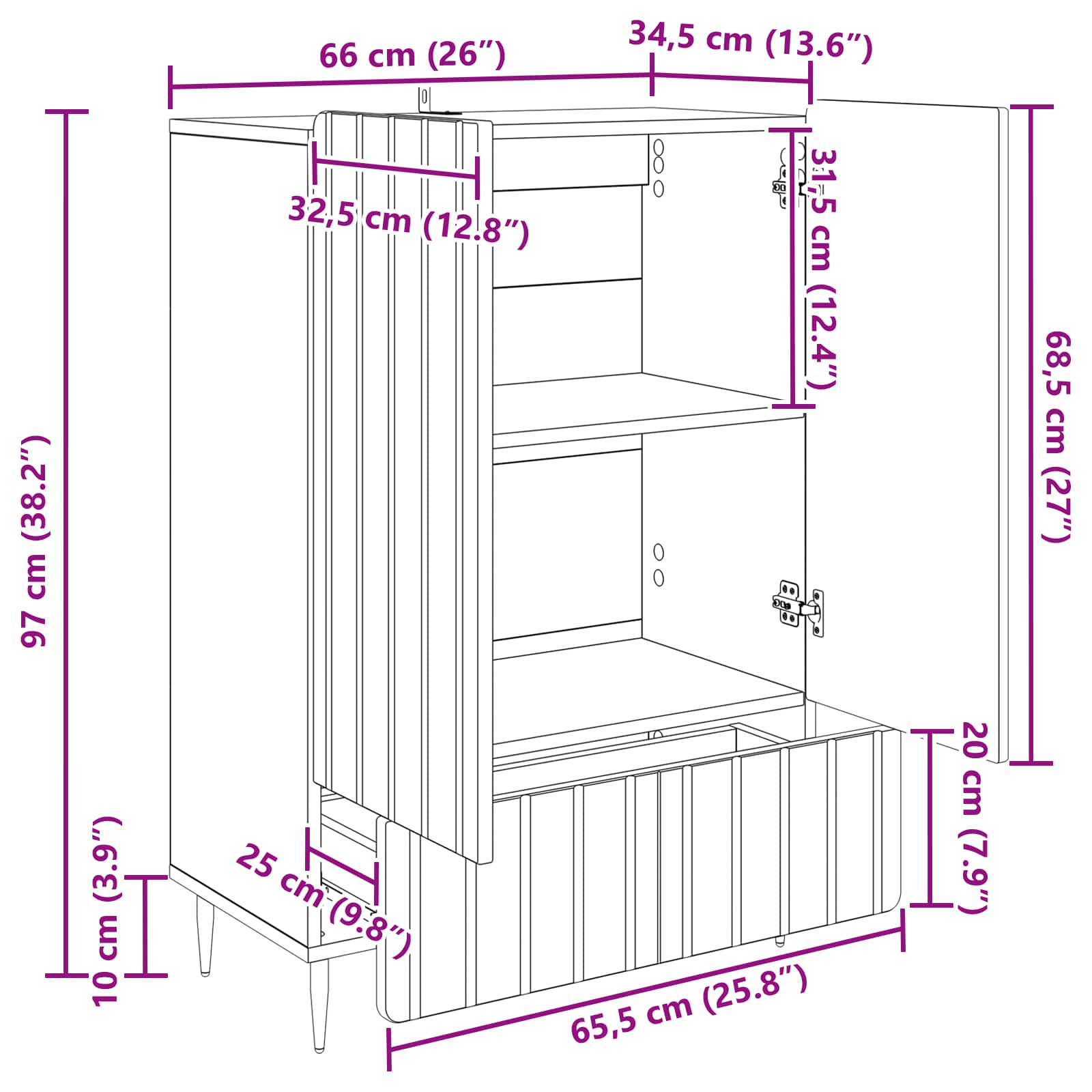 Aparador Brillante 66 x 34,5 x 97 cm Madera de Ingeniería
