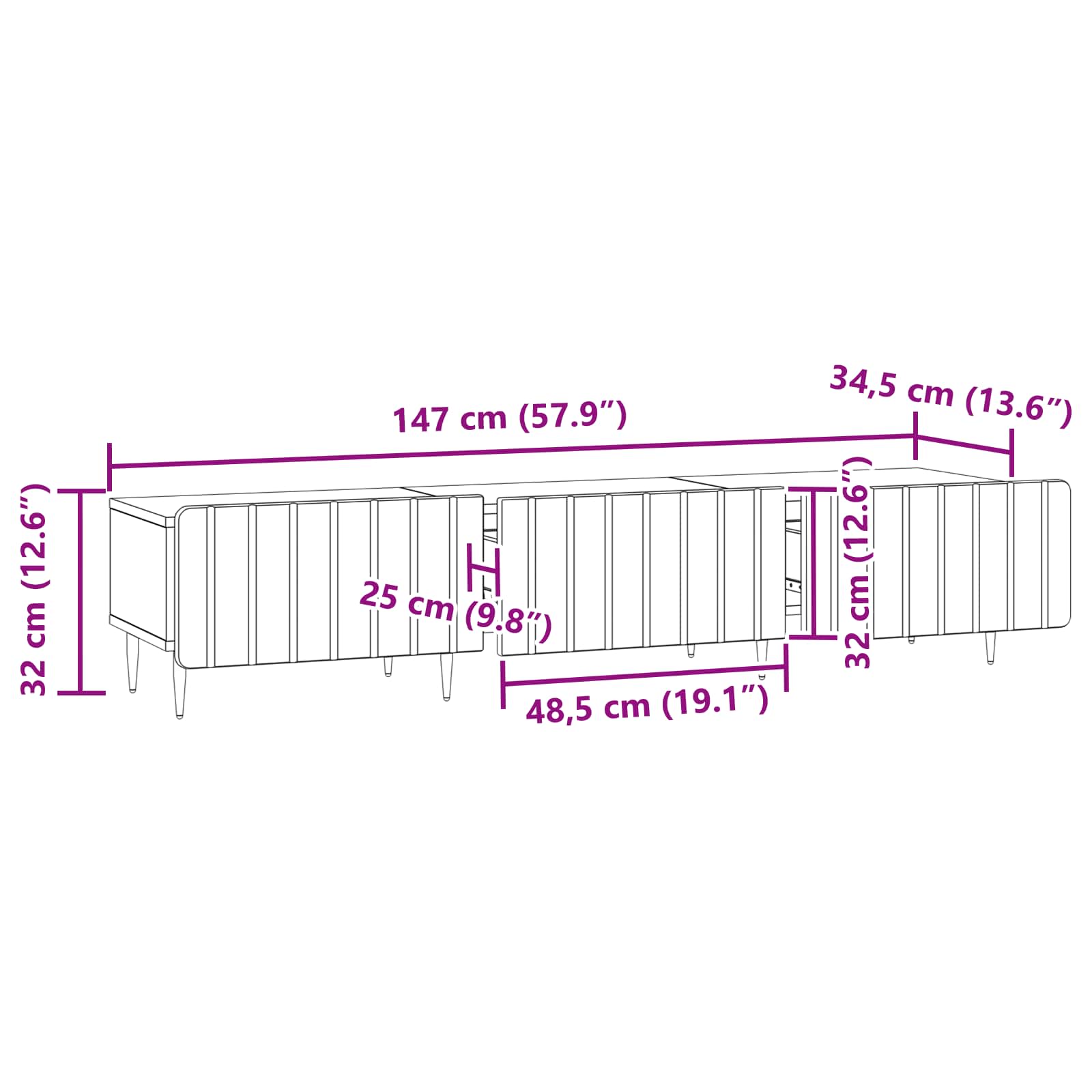 Mueble de TV Brillante 147 x 34,5 x 32 cm Madera de Ingeniería