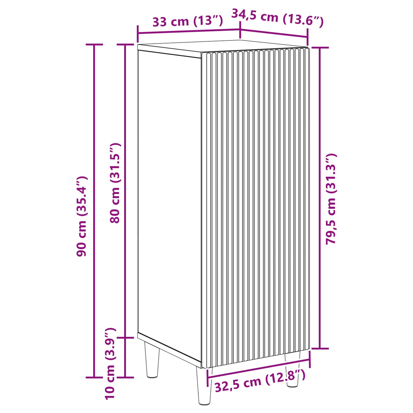 Aparador Brillante 33 x 34,5 x 90 cm Madera de Ingeniería