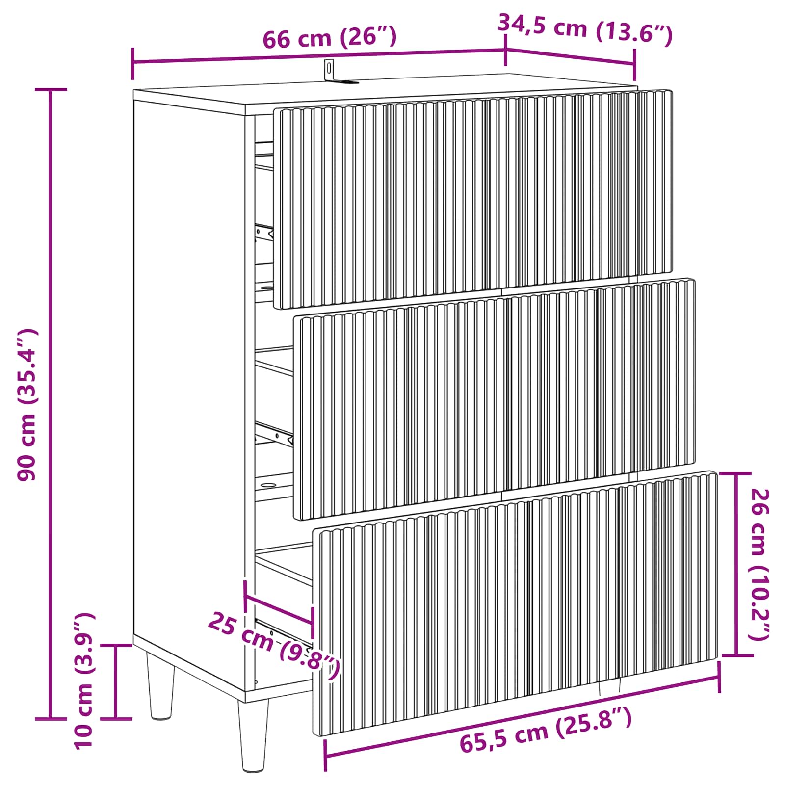 Cajonera Brillante 66 x 34,5 x 90 cm Madera de Ingeniería