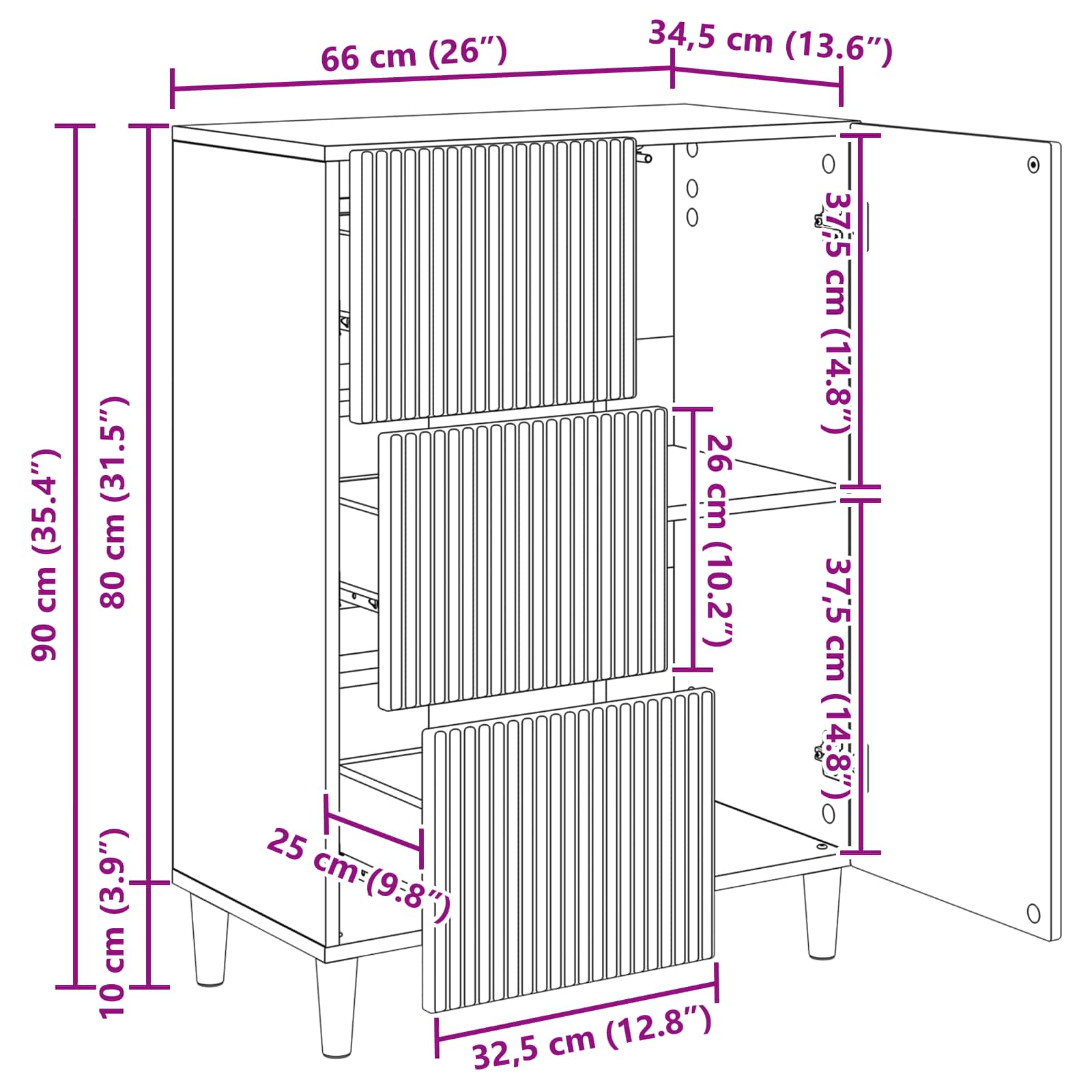 Aparador Brillante 66 x 34,5 x 90 cm Madera de Ingeniería