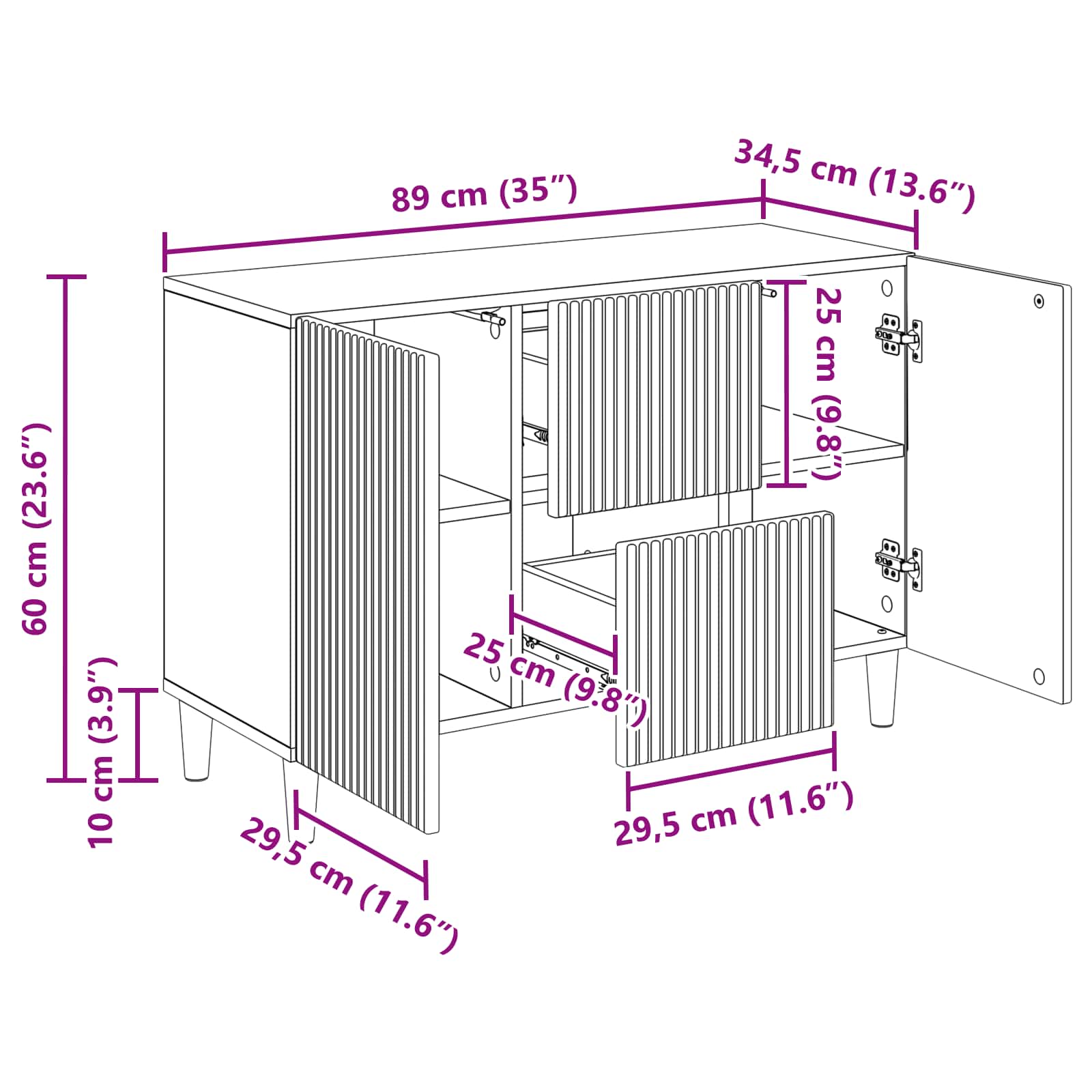 Aparador Brillante 89 x 34,5 x 60 cm Madera de Ingeniería
