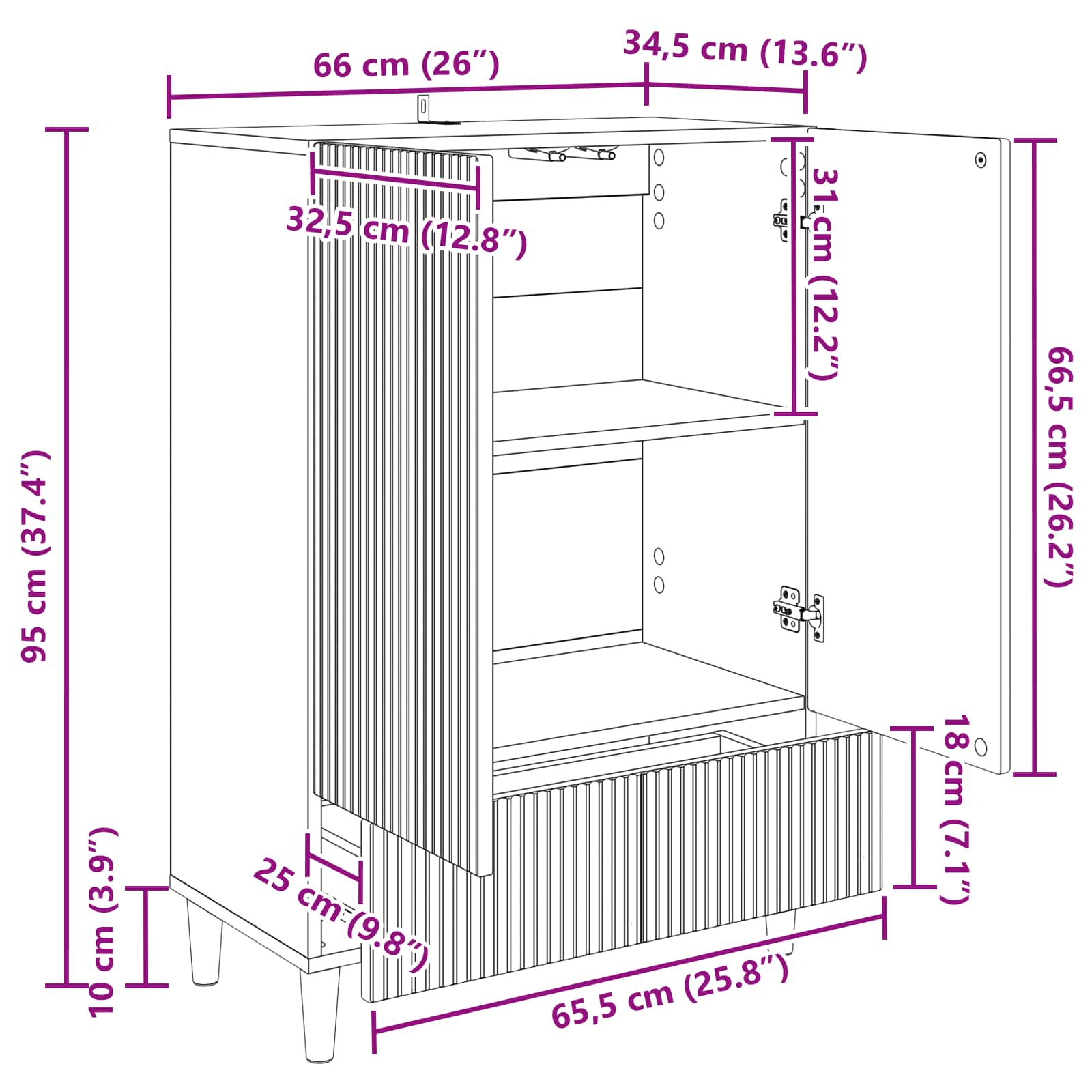 Aparador Brillante 66 x 34,5 x 95 cm Madera de Ingeniería