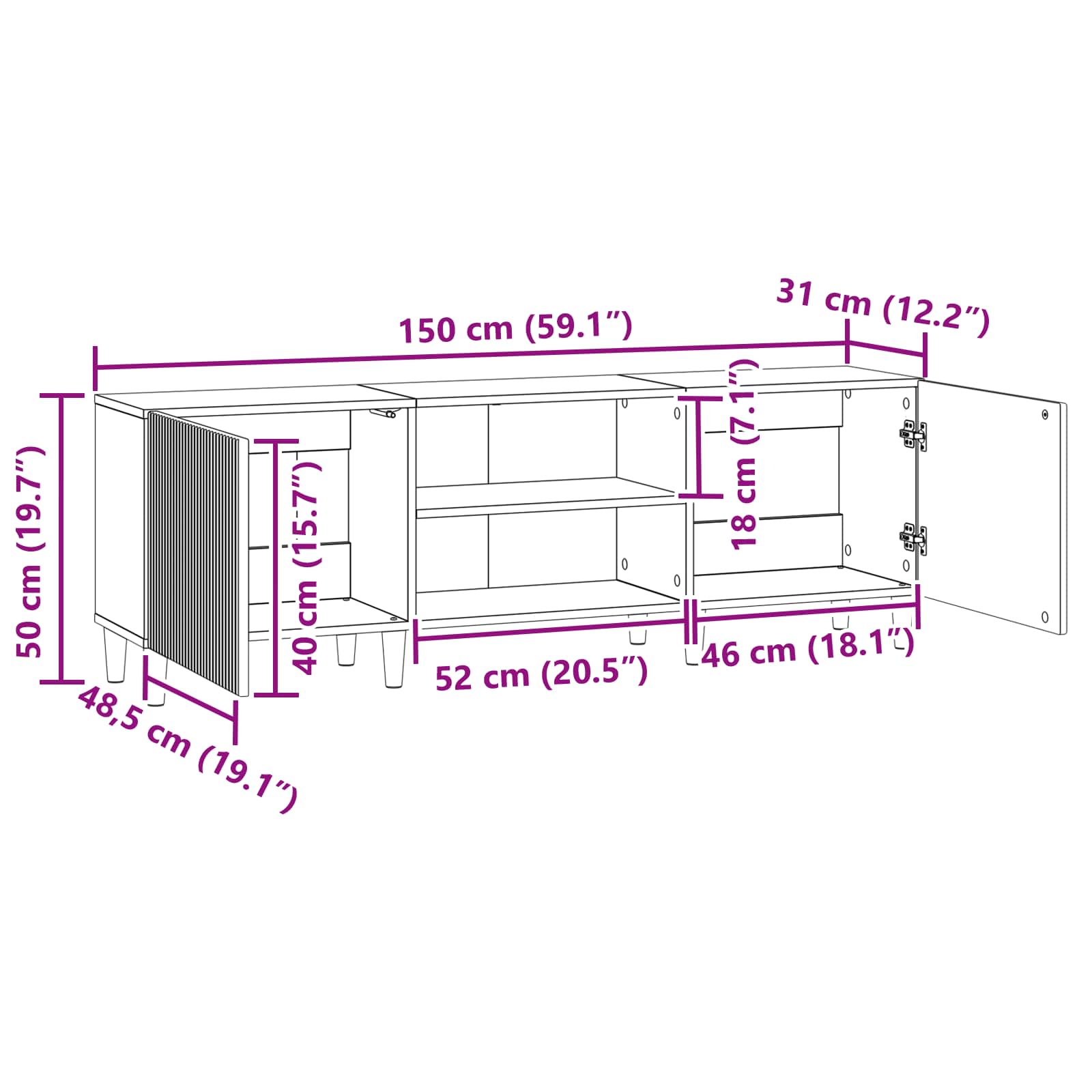 Mueble de TV Brillante 150 x 31 x 50 cm Madera de Ingeniería