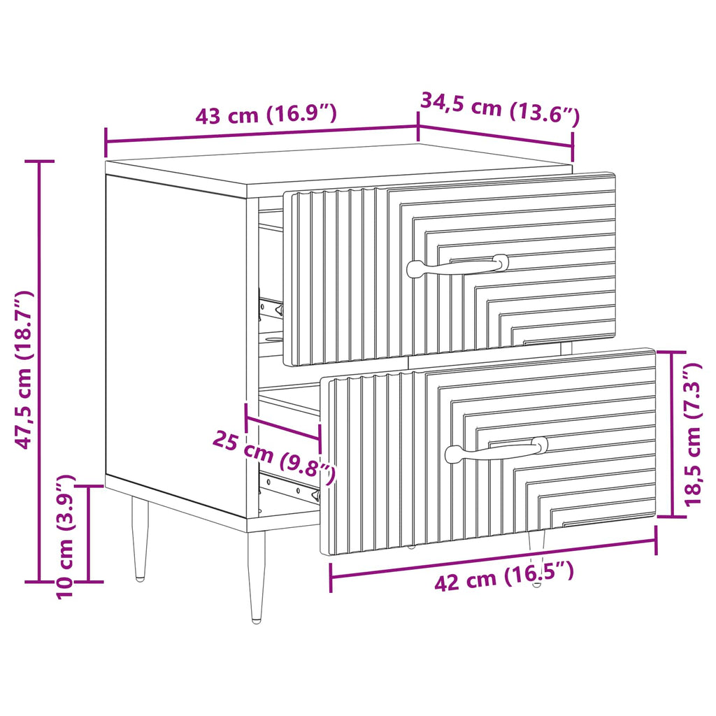 Armario de Noche 2 pcs 43 x 34,5 x 47,5 cm Madera de Ingeniería