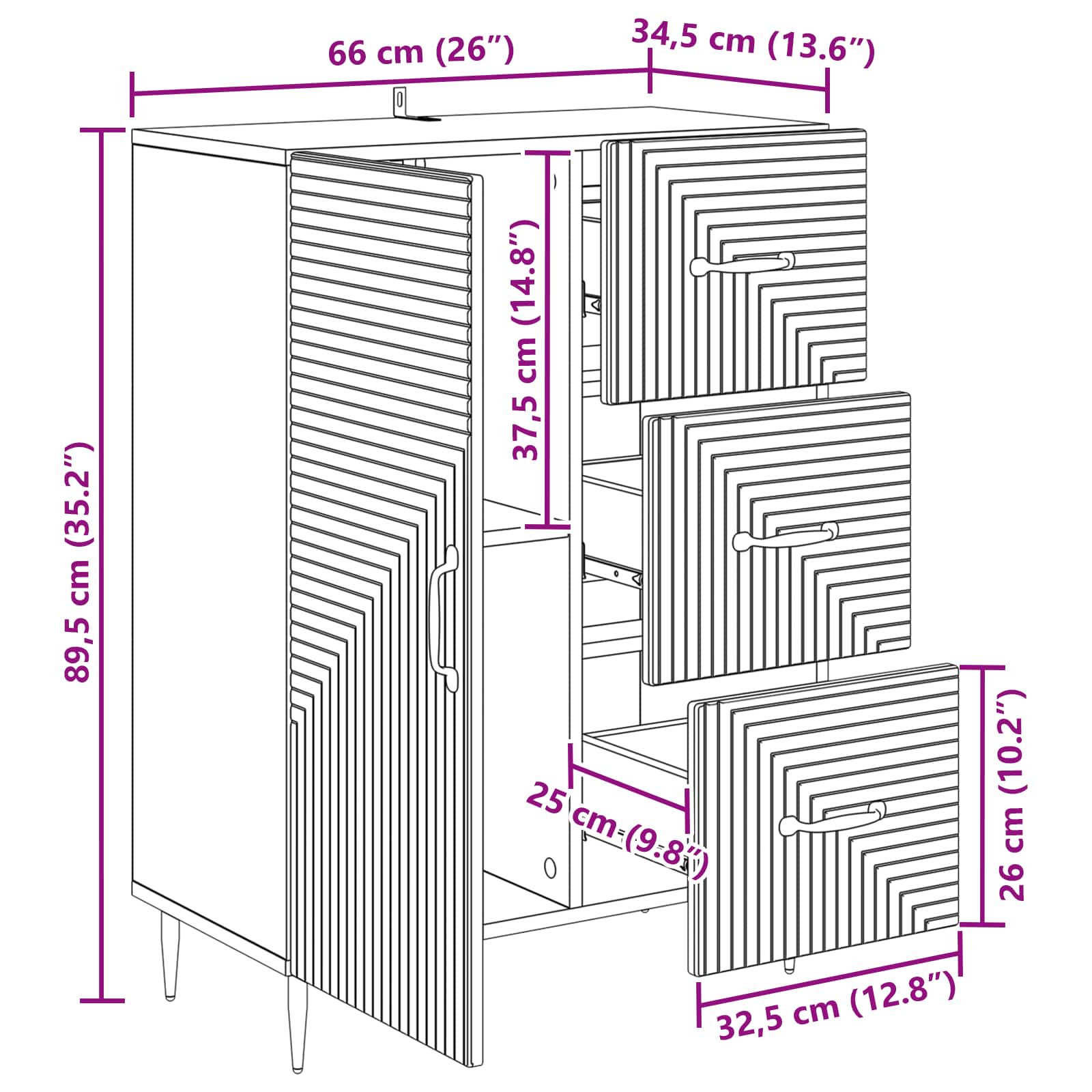 Aparador Brillante 66 x 34,5 x 89,5 cm Madera de Ingeniería