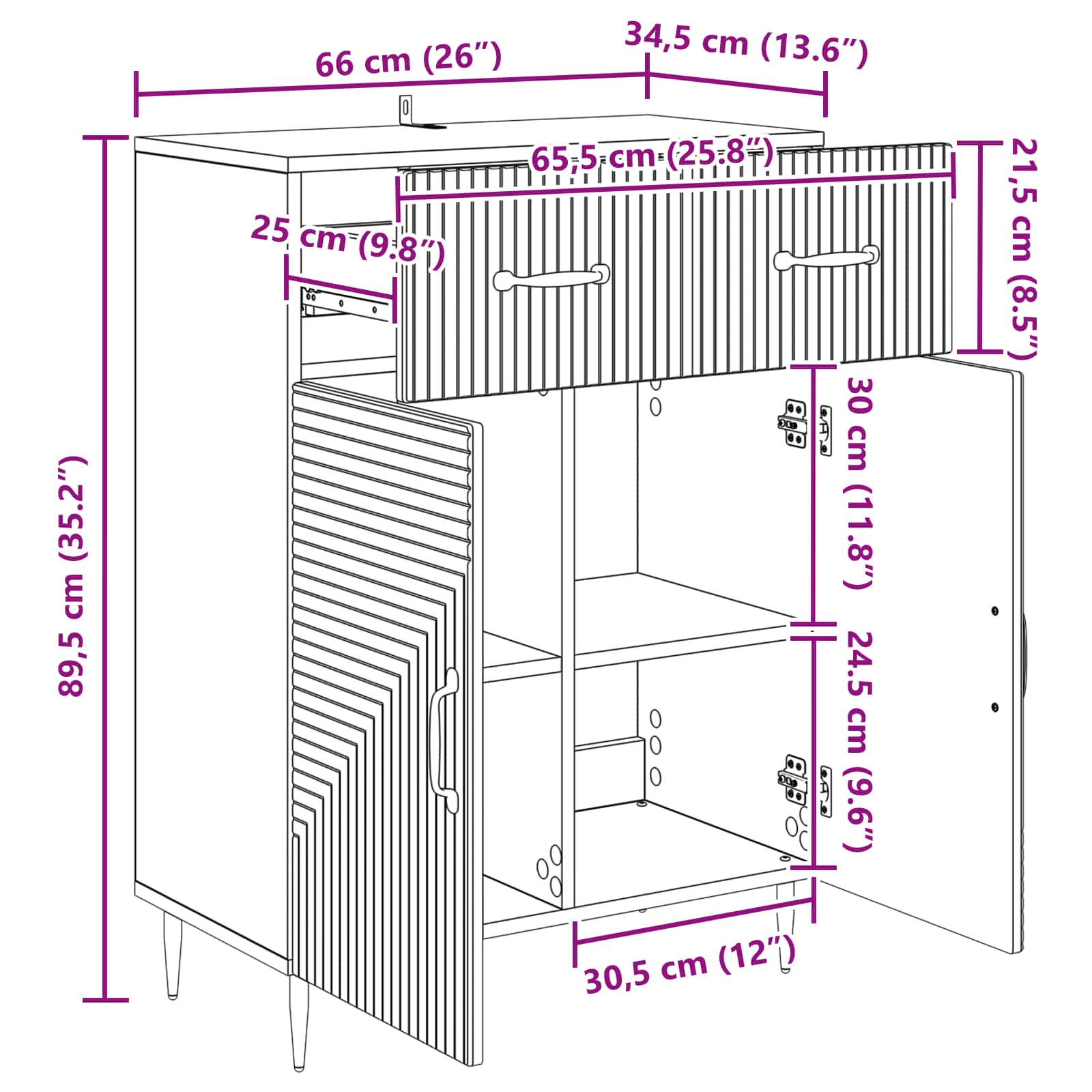 Aparador Brillante 66 x 34,5 x 89,5 cm Madera de Ingeniería