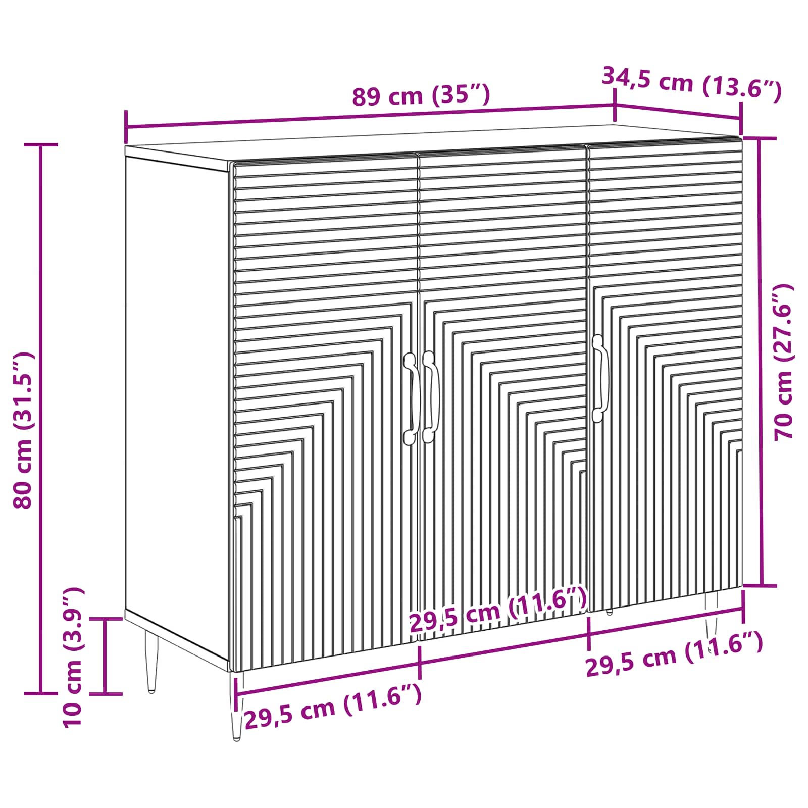 Aparador Gris Hormigón 89 x 34,5 x 80 cm Madera de Ingeniería